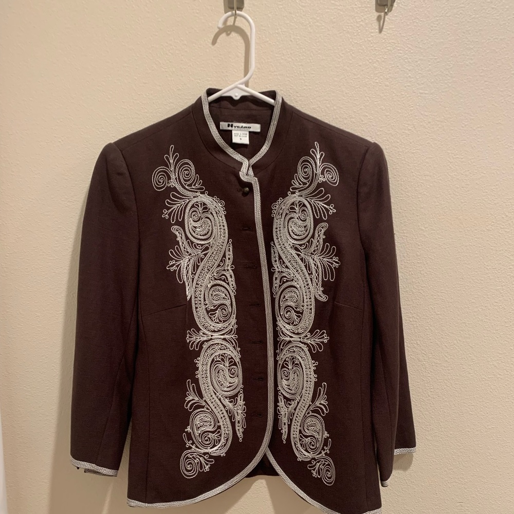 Vintage Nygard collection brown embroidered jacket linen blend
